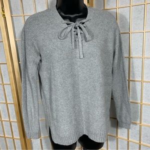 GAP Gray Stripes Corset Tie Collar Sweater